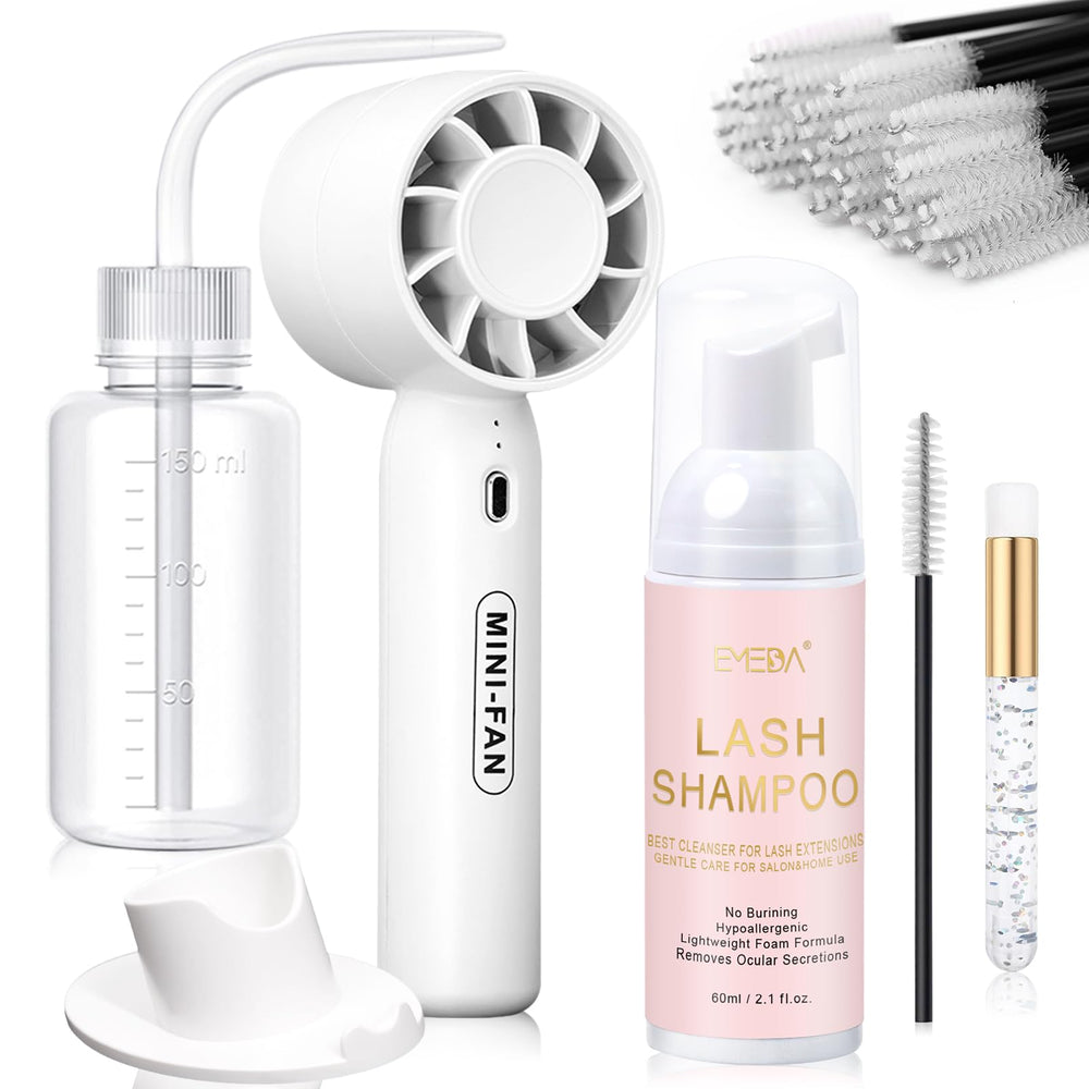 EMEDA lash cleaning kit USB mini fan with adjustable wind options for quick lash drying.