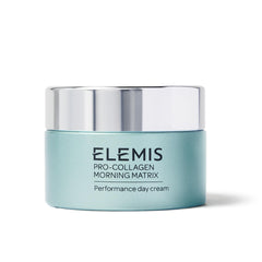 ELEMIS Pro-Collagen Morning Matrix jar closeup shows premium packaging and hydrating routine