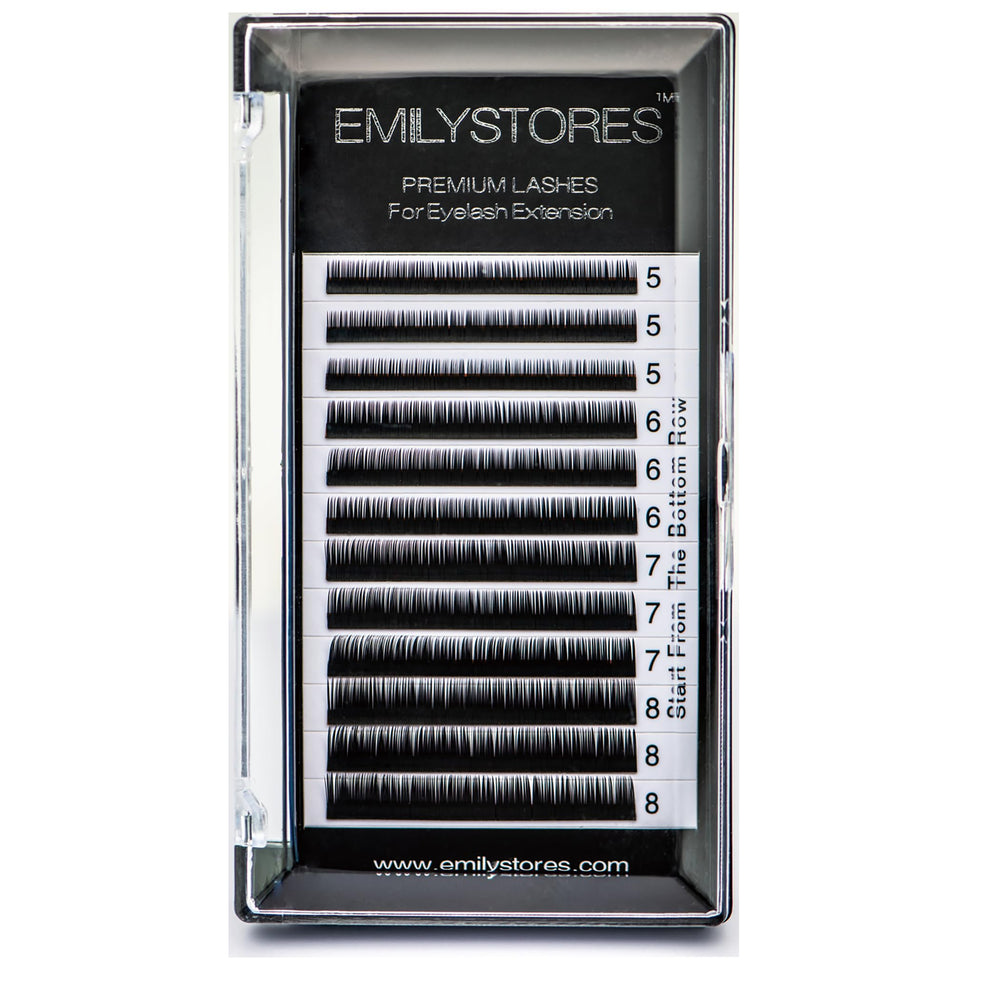 EMILYSTORES bottom lash extensions tray with 12 rows for easy selection.
