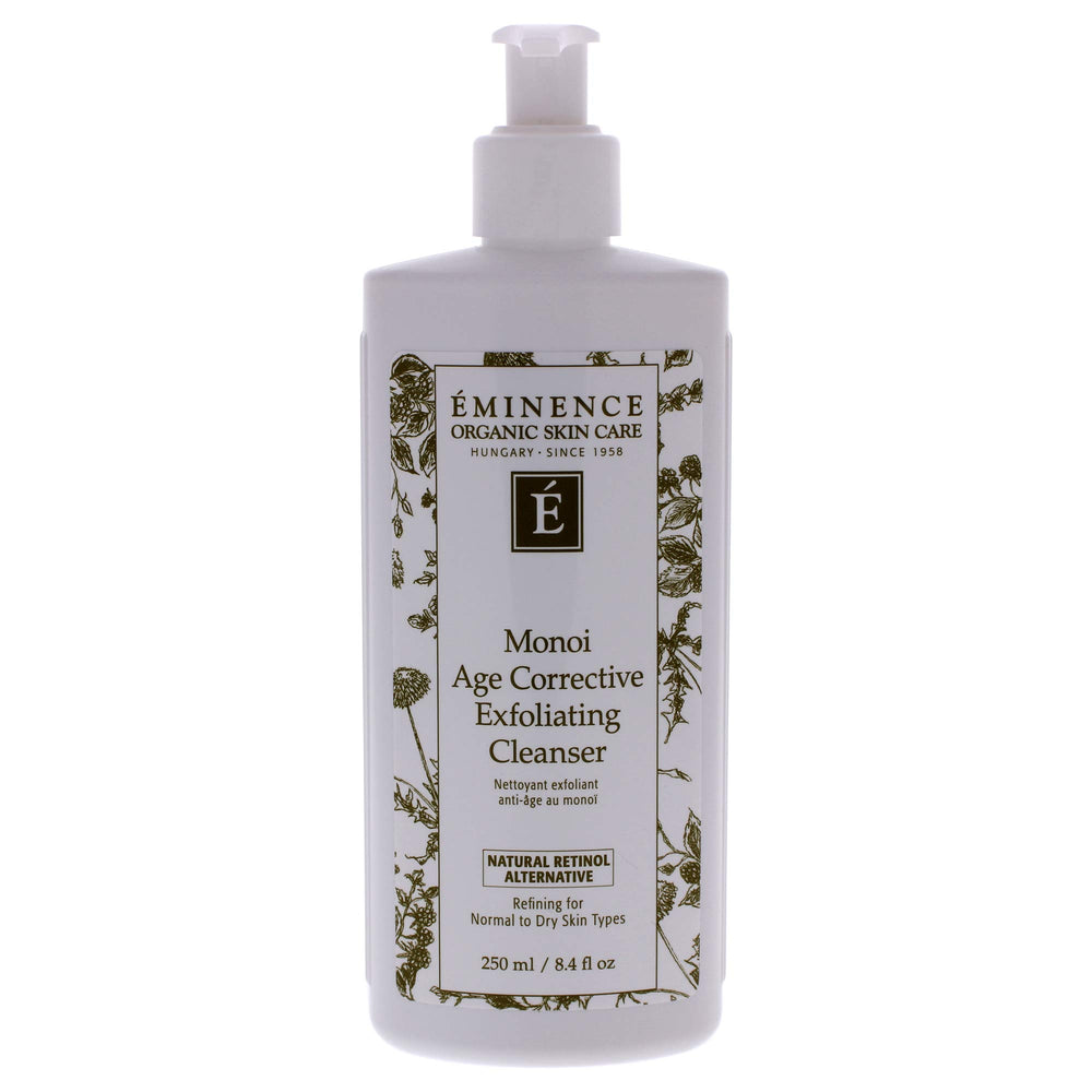 Eminence Age Corrective Monoi Exfoliating Cleanser bottle showcases gentle exfoliation for smoother skin.