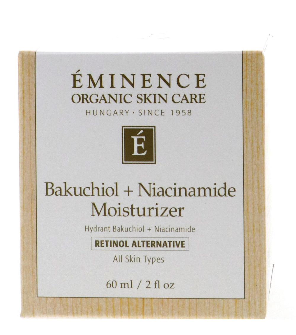 Eminence Bakuchiol Plus Niacinamide Moisturizer jar closeup reveals hydrating cream for glow