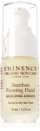 Eminence Bamboo Firming Fluid bottle close-up showing hydrating, skin-firming action