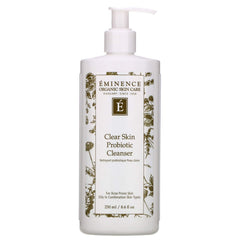 Eminence Clear Skin Probiotic Cleanser bottle close-up with soothing cream-gel texture for balanced skin