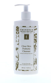 Eminence Clear Skin Probiotic Cleanser bottle shows cream-gel texture for oily skin cleansing