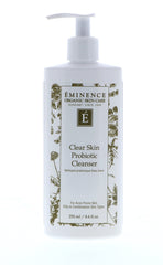 Eminence Clear Skin Probiotic Cleanser bottle shows cream-gel texture for oily skin cleansing