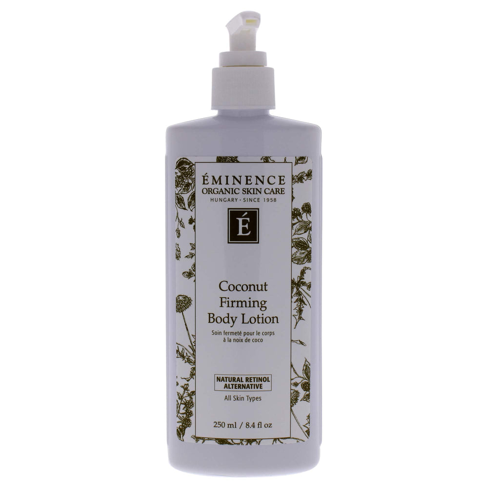 Eminence Coconut Firming Body Lotion bottle shown for daily hydrating routine.
