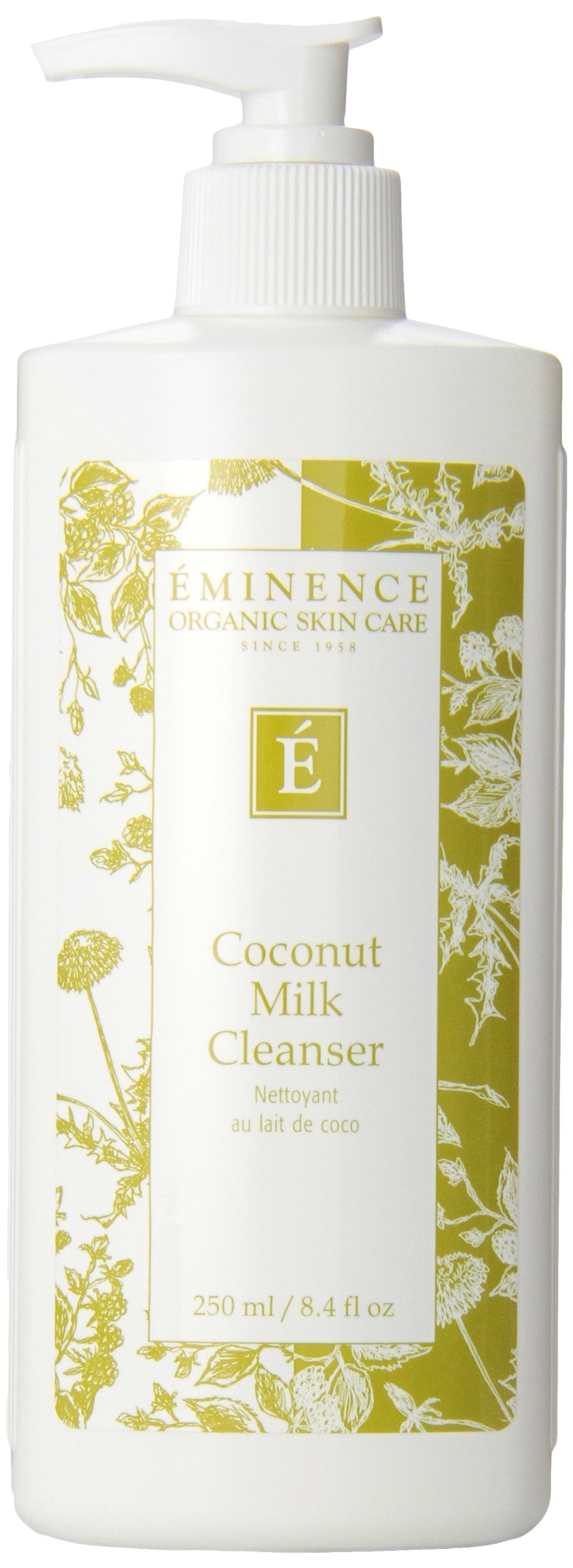 Eminence Coconut Milk Cleanser bottle promotes gentle hydration for dry skin.