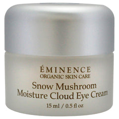 Eminence Snow Mushroom Eye Cream application shows light fluffy texture for quick absorption
