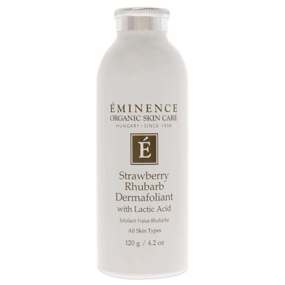 Eminence Strawberry Rhubarb Dermafoliant packaging jar highlights premium at-home exfoliation.