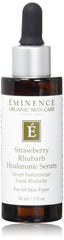 Eminence Strawberry Rhubarb serum bottle demonstrates hydrating anti aging formula for daily skin care