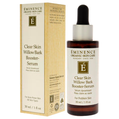 Eminence Willow Bark Booster Serum application on skin highlights calming effect.