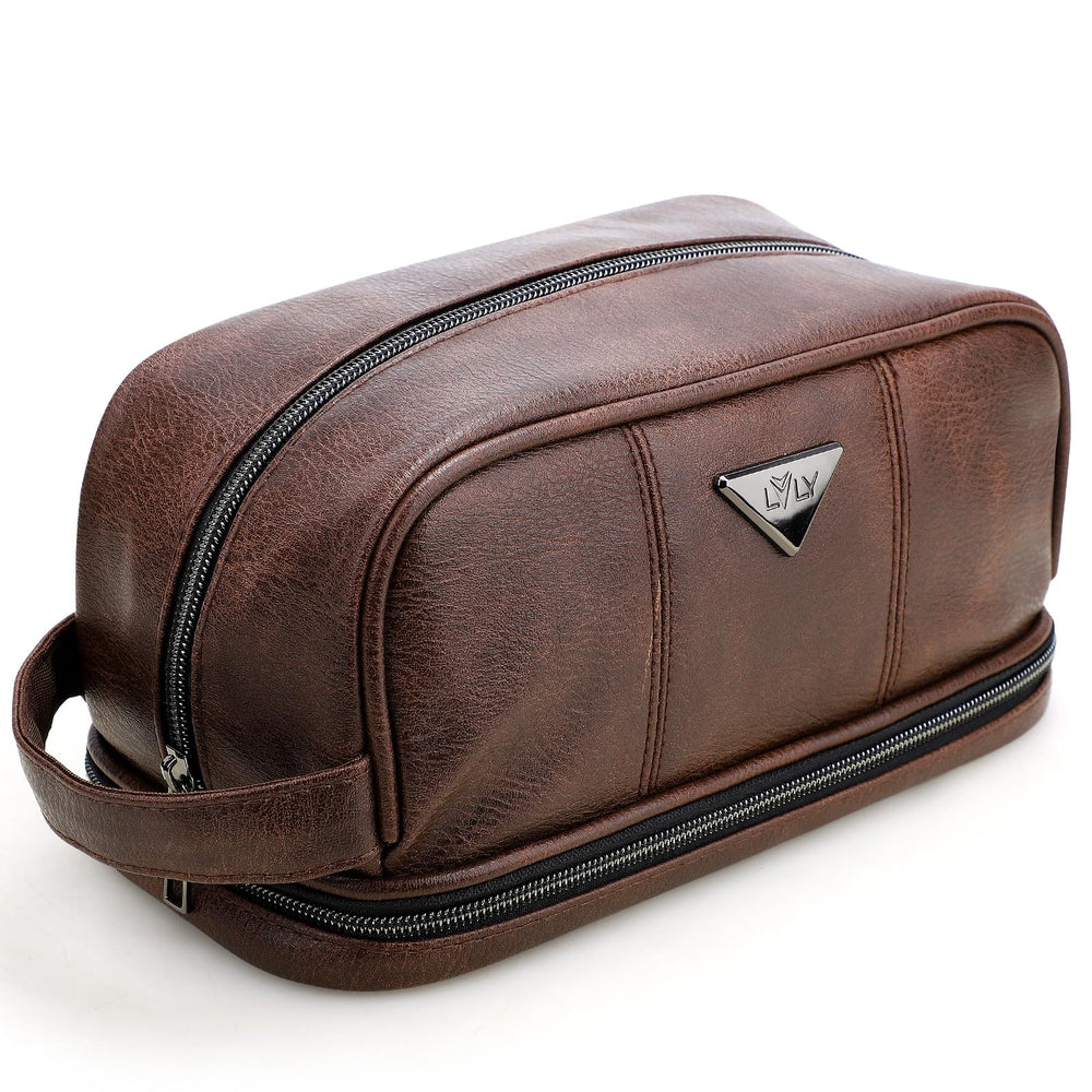emissary Leather travel toiletry bag main compartment keeps items organized