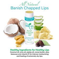 Emu Joy lip balm texture swirl reveals creamy, non-greasy feel for daily care.