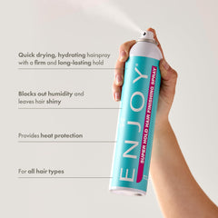 Enjoy Hair Finishing Spray mist for sleek shine and frizz control on hair.
