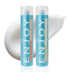 Enjoy Hydrating Shampoo bottle pour shows gentle cleanse and lightweight moisture for daily use.