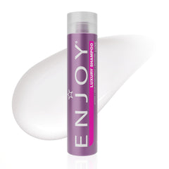 Enjoy Luxury Shampoo bottle highlights sulfate-free cleansing for healthy shine