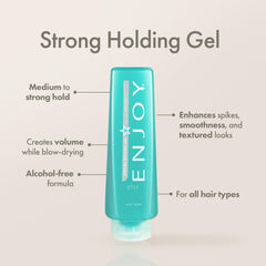 During blow-drying, Enjoy Strong Holding Gel adds volume and lift.