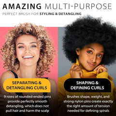 Enjoy Holiday 1981 curly-definition brush closeup demonstrates bounce and frizz control for thick textures.