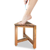 ENKEZI shower foot rest front view shows compact corner fit for small showers