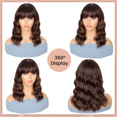 Entranced Styles brown highlight wig worn by model demonstrates versatile short wavy bob for daily wear