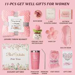 ENVTEK gift basket with throw and candle, cozy at-home spa moment shown.