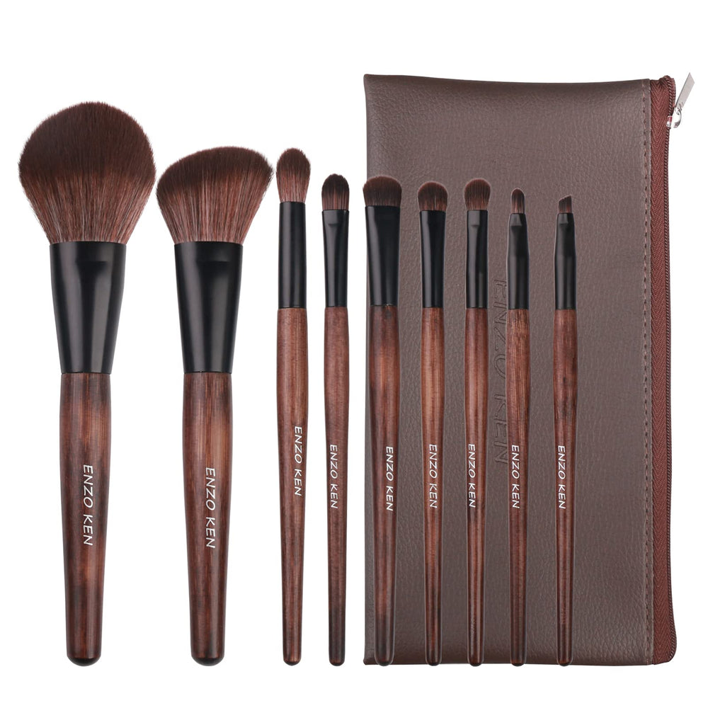 ENZO KEN bamboo brush set in case for portable professional makeup