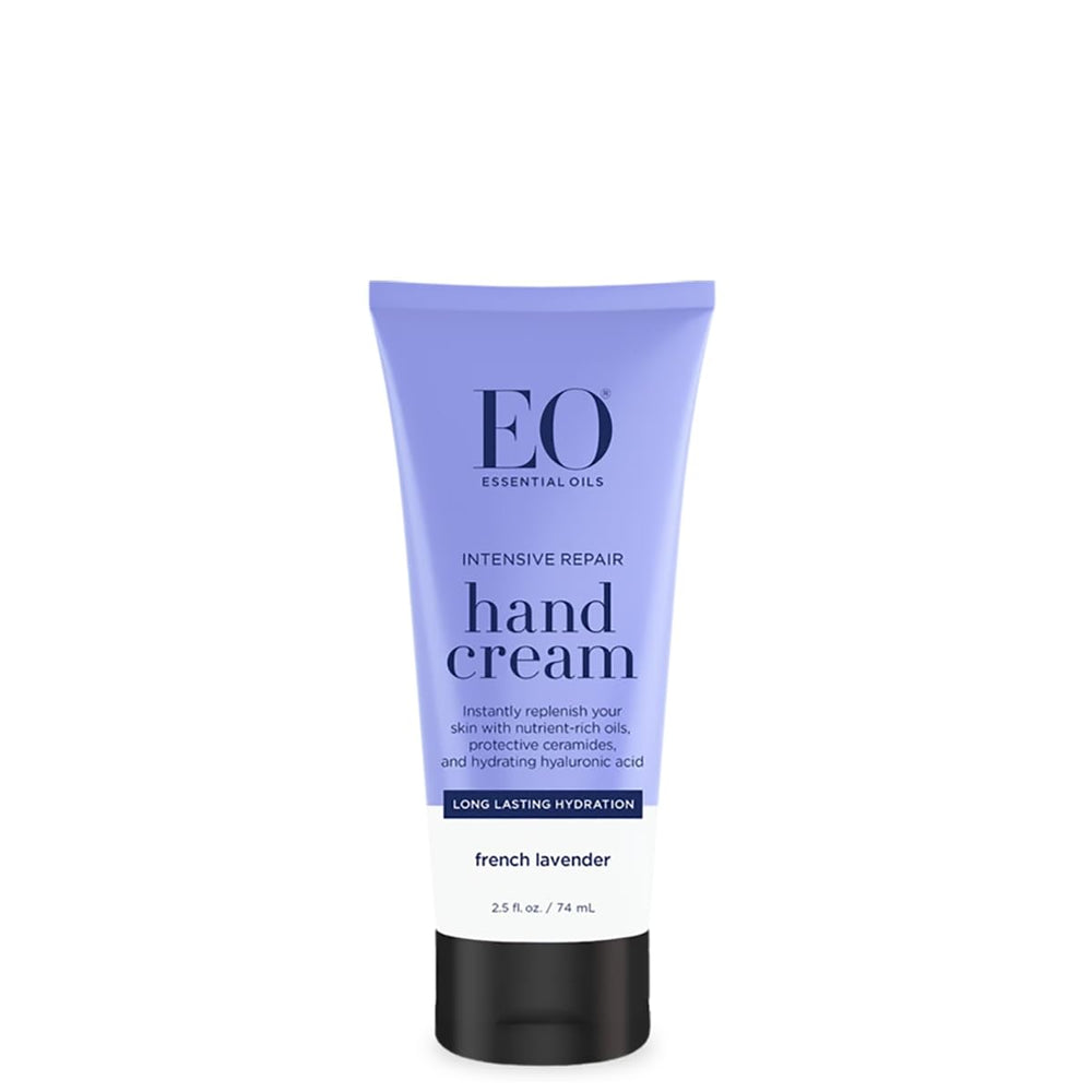 EO Hand Cream Lavender jar closeup shows fragrance-free formula for sensitive skin