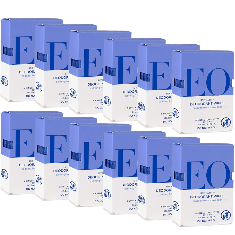 EO Natural Deodorant Wipes French Lavender pack-12 display for on-the-go freshness
