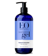 EO skin-conditioning shower gel lavender bottle highlights hydrating glycerin benefits