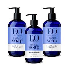 EO sulfate-free hand soap lavender three-bottles-front shows value and calming aroma