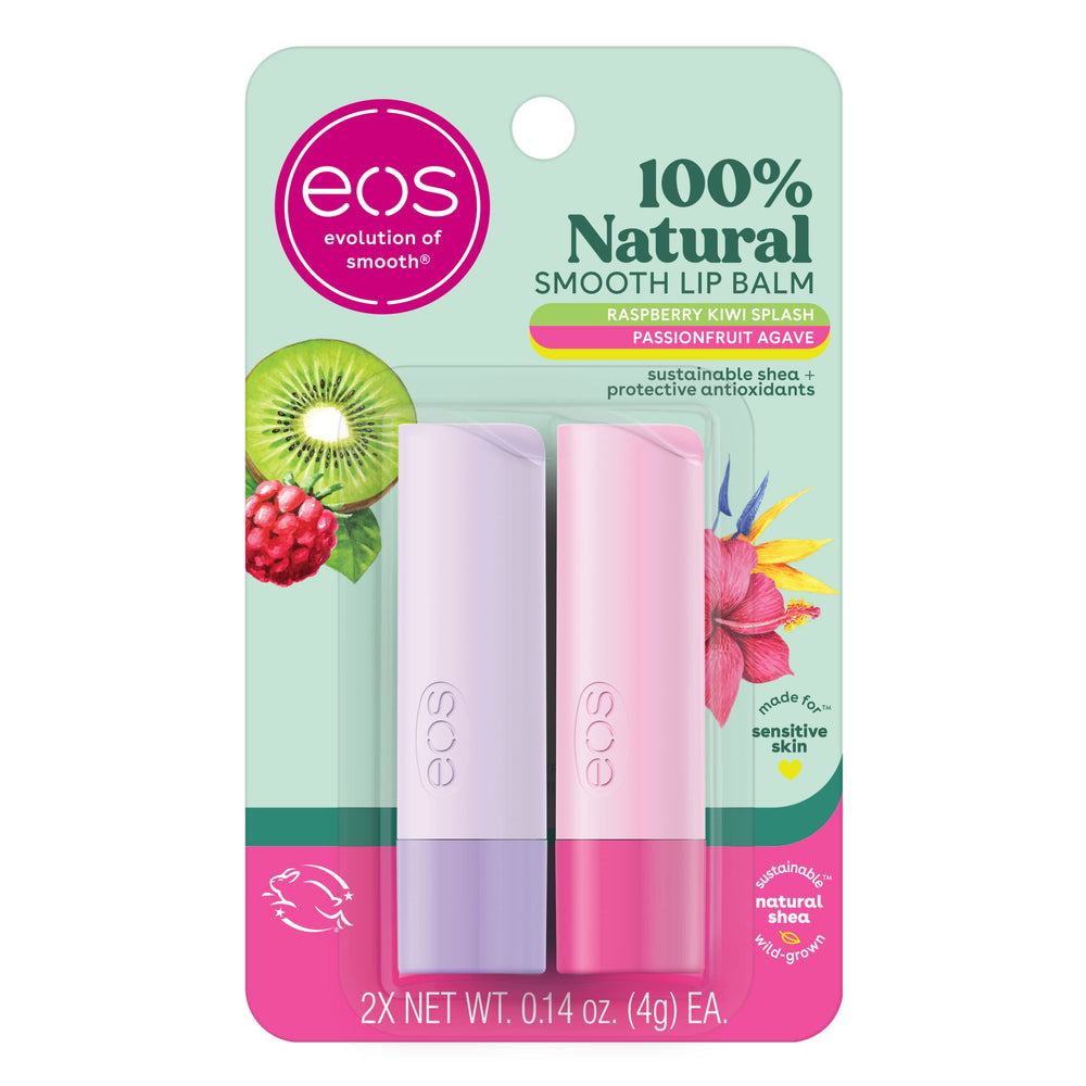 EOS 100% natural lip balm Raspberry Kiwi Splash close-up for all-day moisture