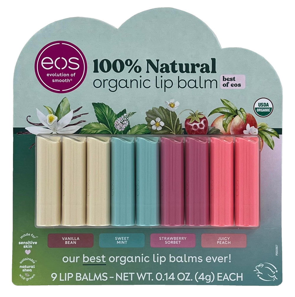 eos Best of eos Lip Balm Vanilla Bean Pack provides daily moisture for sensitive lips.