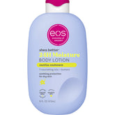 eos front packaging showing bottle and scent benefit of long-lasting moisture