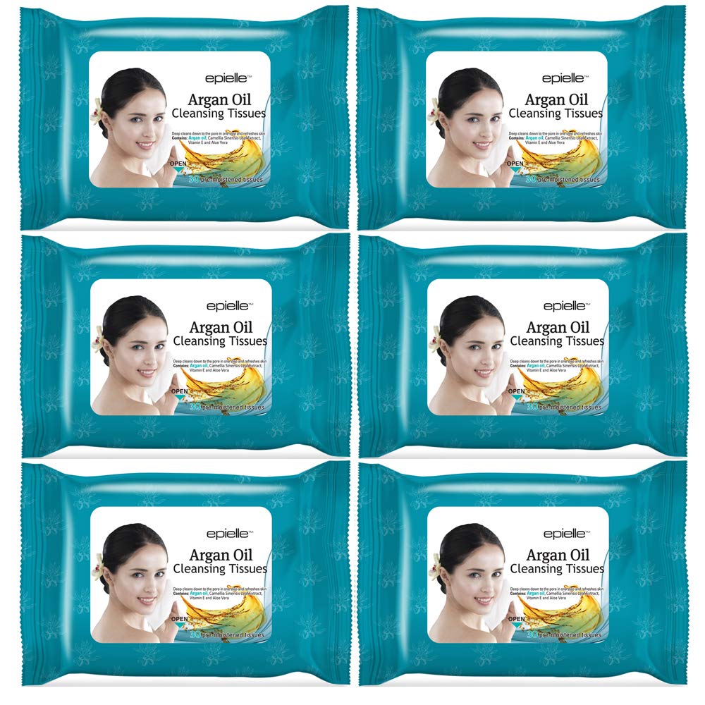 Epielle Argan Oil Makeup Remover Wipes pack visible for quick all-in-one cleanse.