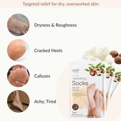 Epielle foot mask with shea butter and jojoba oil nourishes dry, rough patches.