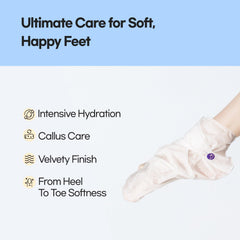 Epielle Intensive Repairing Foot Mask infused with coconut oil delivers rich moisture to dry heels.