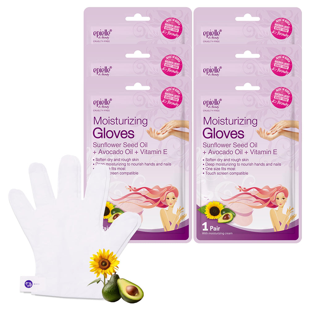 Epielle moisturizing hand mask 6-pair pack ready for an at-home spa routine.
