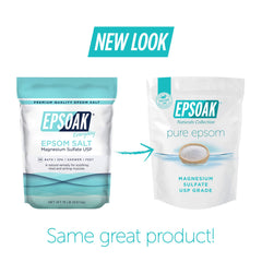 Epsoak USP-grade magnesium sulfate bulk detail highlights purity for reliable bath and foot soak.