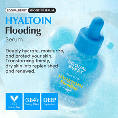 EQQUALBERRY Hyaltoin serum drops on skin for rapid hydration and refreshing feel.