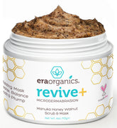 Era Organics Manuka Honey Exfoliating Face Scrub jar closeup for gentle exfoliation