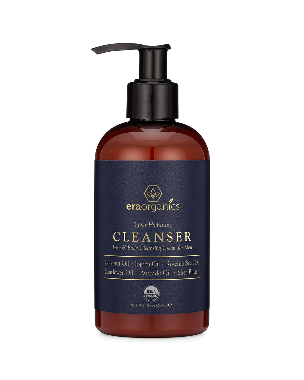 Era Organics men's face wash bottle front view showcasing nourishing, organic cleansing