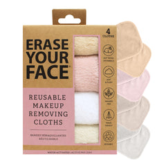 ERASE YOUR FACE water-activated makeup remover cloth close-up demonstrates gentle removal without harsh formulas.