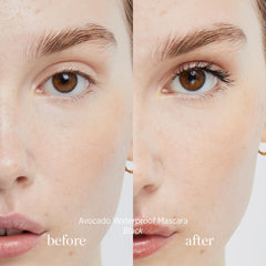 Ere Perez Avocado Waterproof Mascara on lashes after coating for a smudge-proof look.