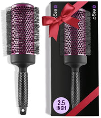 ERGO Super Gentle Round Brush 2.5in closeup highlights premium bristles for smooth blowouts.