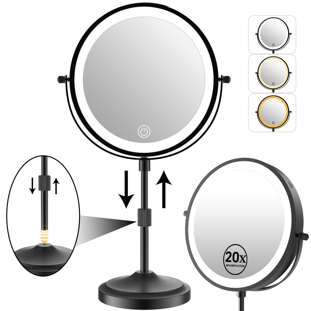 Erlingeryi 9-inch magnifying mirror showing 1x and 20x detail for precise makeup