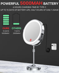 Erlingeryi rechargeable vanity mirror provides cordless convenience for on-the-go styling.