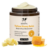 ESAWFVL beef tallow balm jar close-up shows creamy texture for nourishing skin.