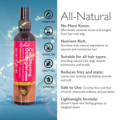 Esha Girl Wig Detangler spray demonstrates easy knot removal for extensions.