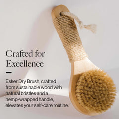 ESKER Dry Brush wooden handle detail highlights sustainable materials for mindful grooming.