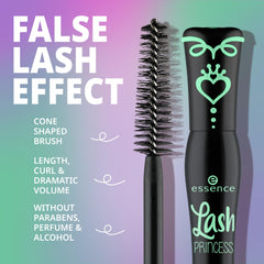Essence Lash Princess Curl and Volume mascara promoting lifted lashes and fuller curl.